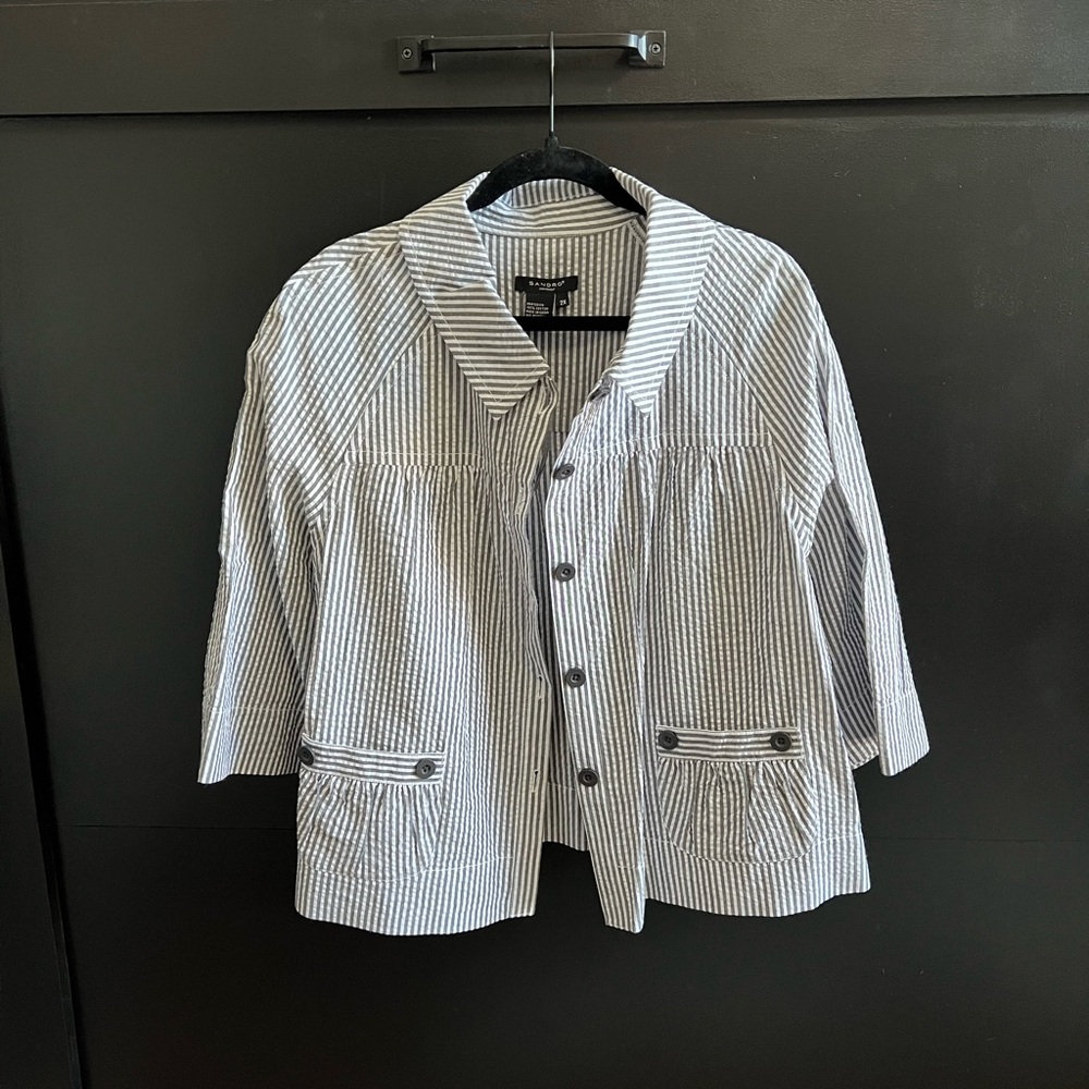 Sandro Black and White Striped Blazer